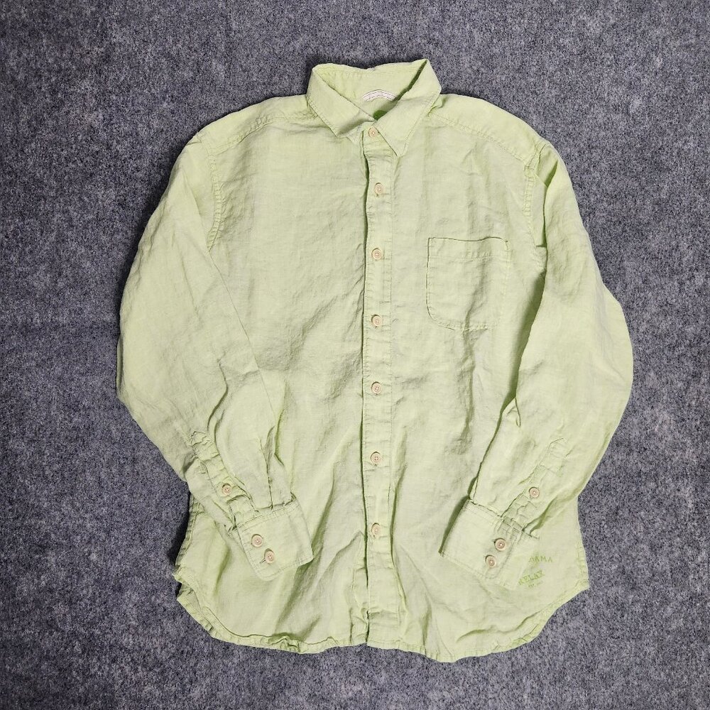 Tommy Bahama Relax‎ Linen Hawaiian Shirt Men L Green Button Down Beach Summer